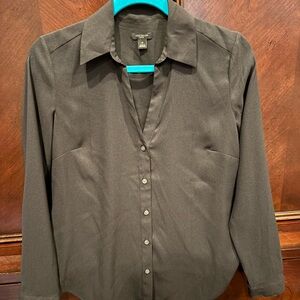 Ann Taylor Black Long-Sleeve Button Front Dress Shirt